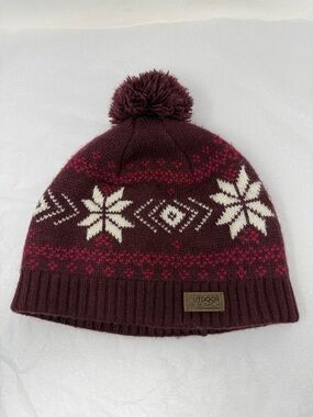 Outdoor Research Nordic Snowflake Beanie Fleece Lined Burgundy Hat Cozy Cabin